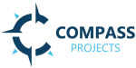 Logo featuring compass and text